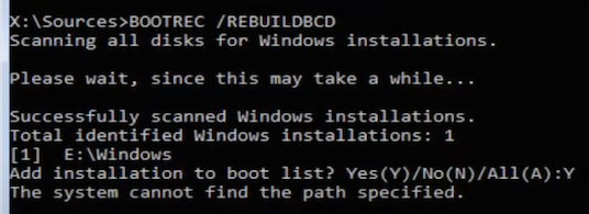 Bootrec /rebuildbcd